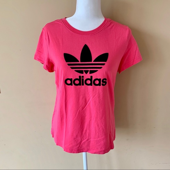 adidas Tops - Adidas Black Trefoil Logo Large Pink Shirt Top Tee